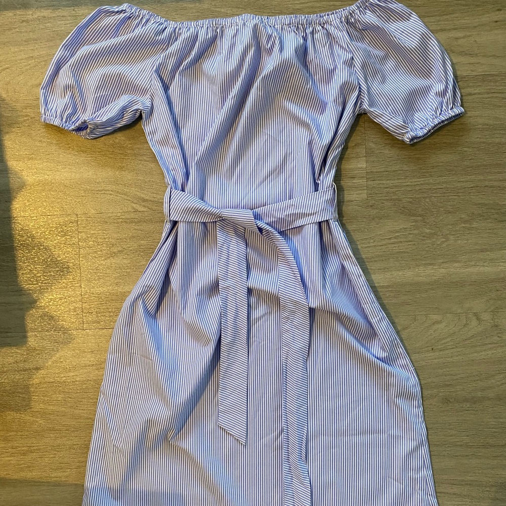 Blue Striped Off Shoulder Mini Dress
